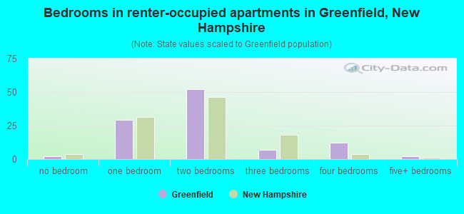 Bedrooms in renter-occupied apartments in Greenfield, New Hampshire