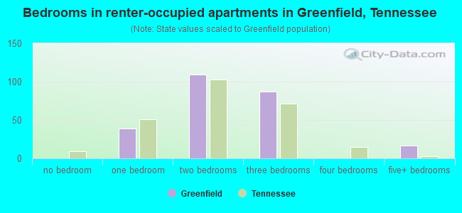 Bedrooms in renter-occupied apartments in Greenfield, Tennessee