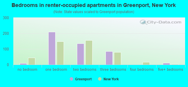 Bedrooms in renter-occupied apartments in Greenport, New York