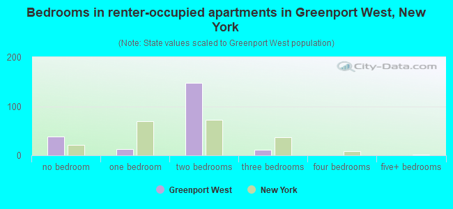 Bedrooms in renter-occupied apartments in Greenport West, New York
