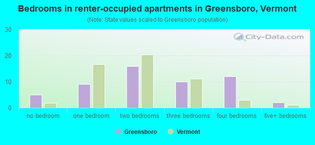 Bedrooms in renter-occupied apartments in Greensboro, Vermont