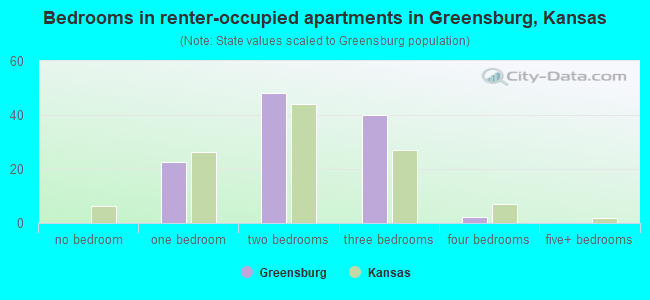 Bedrooms in renter-occupied apartments in Greensburg, Kansas