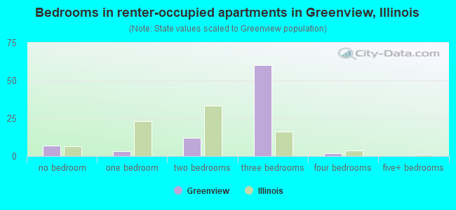 Bedrooms in renter-occupied apartments in Greenview, Illinois