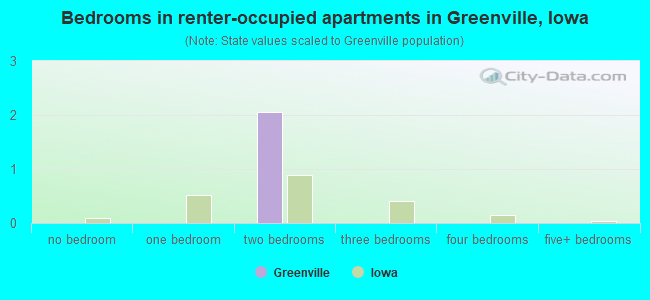 Bedrooms in renter-occupied apartments in Greenville, Iowa