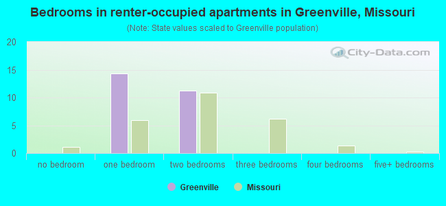 Bedrooms in renter-occupied apartments in Greenville, Missouri