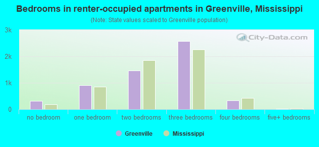 Bedrooms in renter-occupied apartments in Greenville, Mississippi