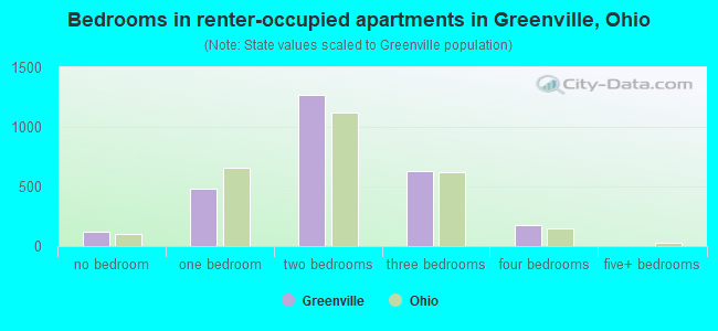 Bedrooms in renter-occupied apartments in Greenville, Ohio