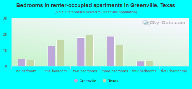 Bedrooms in renter-occupied apartments in Greenville, Texas