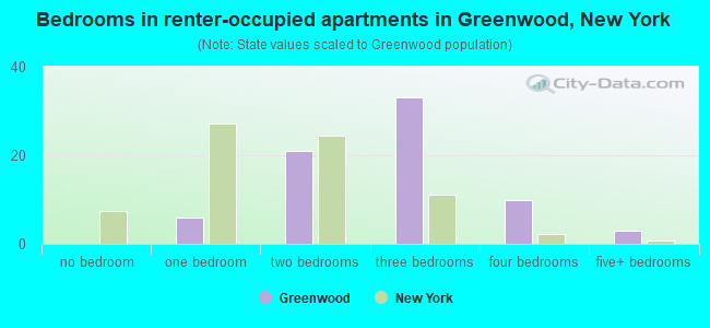 Bedrooms in renter-occupied apartments in Greenwood, New York