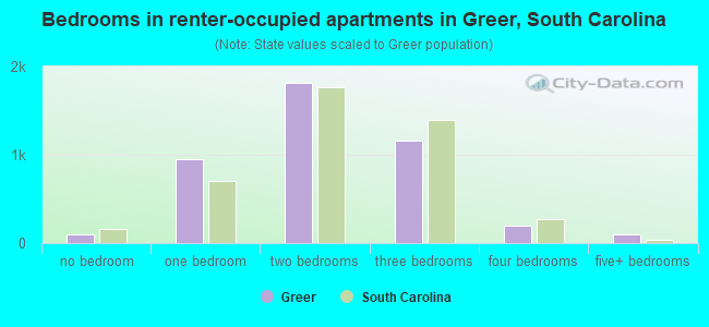 Bedrooms in renter-occupied apartments in Greer, South Carolina