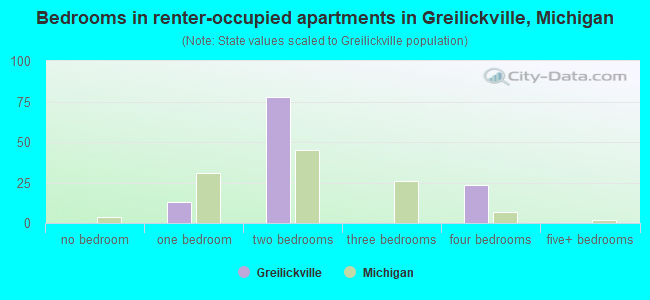 Bedrooms in renter-occupied apartments in Greilickville, Michigan