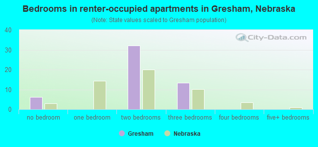 Bedrooms in renter-occupied apartments in Gresham, Nebraska