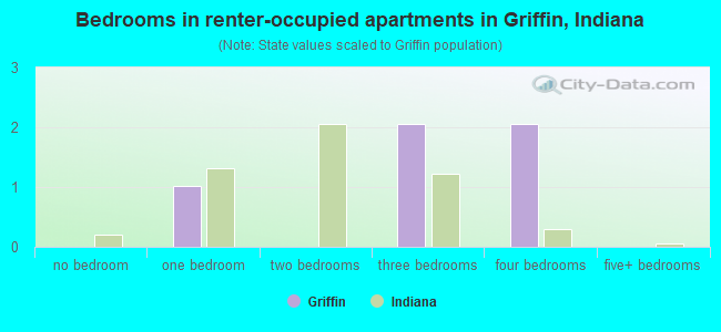Bedrooms in renter-occupied apartments in Griffin, Indiana