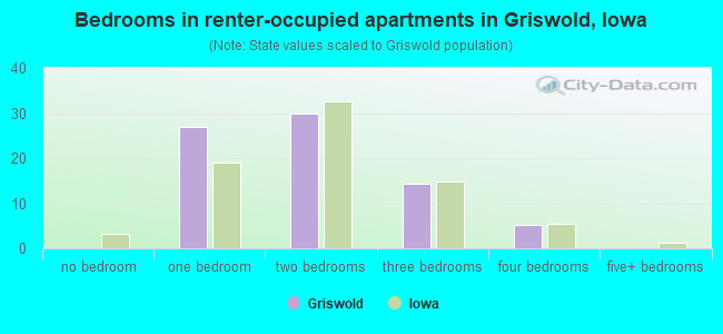 Bedrooms in renter-occupied apartments in Griswold, Iowa