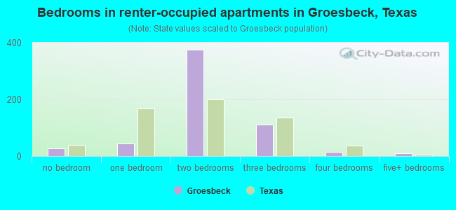Bedrooms in renter-occupied apartments in Groesbeck, Texas