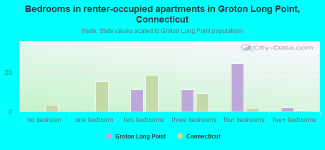 Bedrooms in renter-occupied apartments in Groton Long Point, Connecticut