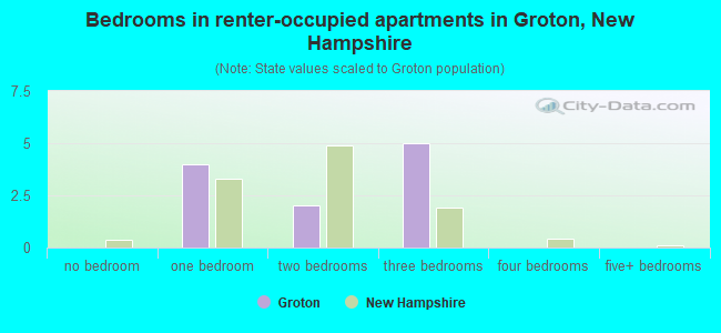 Bedrooms in renter-occupied apartments in Groton, New Hampshire