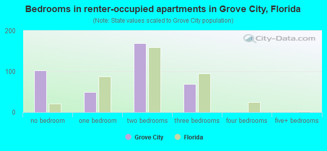 Bedrooms in renter-occupied apartments in Grove City, Florida
