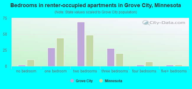 Bedrooms in renter-occupied apartments in Grove City, Minnesota