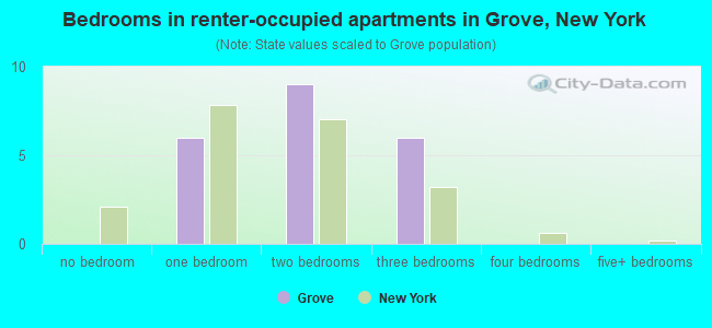 Bedrooms in renter-occupied apartments in Grove, New York