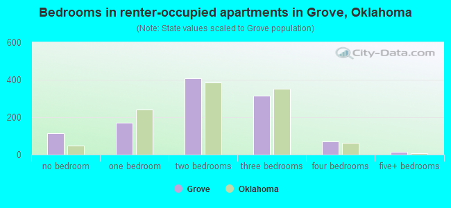 Bedrooms in renter-occupied apartments in Grove, Oklahoma