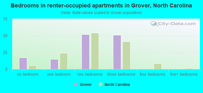 Bedrooms in renter-occupied apartments in Grover, North Carolina