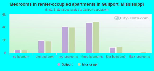 Bedrooms in renter-occupied apartments in Gulfport, Mississippi
