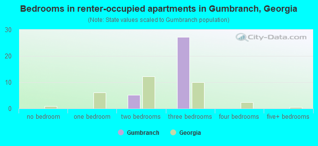 Bedrooms in renter-occupied apartments in Gumbranch, Georgia