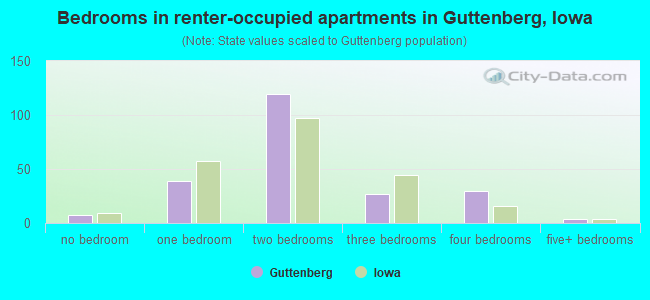Bedrooms in renter-occupied apartments in Guttenberg, Iowa