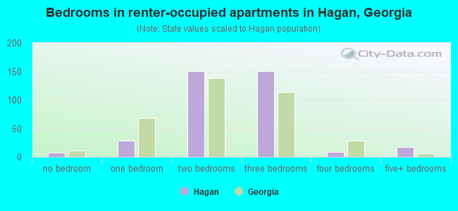 Bedrooms in renter-occupied apartments in Hagan, Georgia