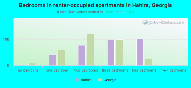 Bedrooms in renter-occupied apartments in Hahira, Georgia