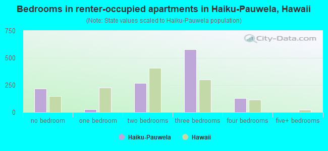 Bedrooms in renter-occupied apartments in Haiku-Pauwela, Hawaii
