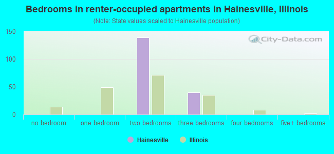 Bedrooms in renter-occupied apartments in Hainesville, Illinois