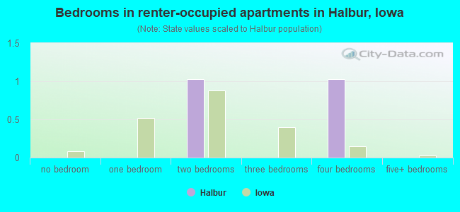 Bedrooms in renter-occupied apartments in Halbur, Iowa
