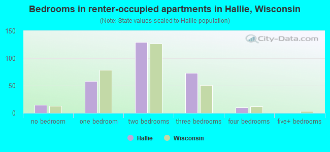 Bedrooms in renter-occupied apartments in Hallie, Wisconsin