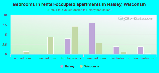 Bedrooms in renter-occupied apartments in Halsey, Wisconsin