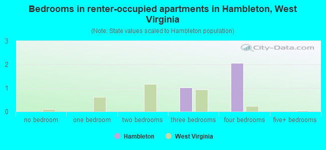 Bedrooms in renter-occupied apartments in Hambleton, West Virginia