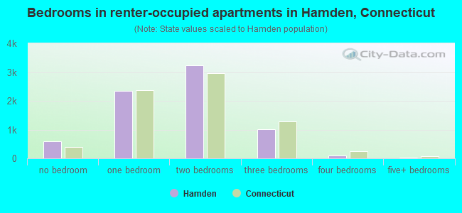 Bedrooms in renter-occupied apartments in Hamden, Connecticut