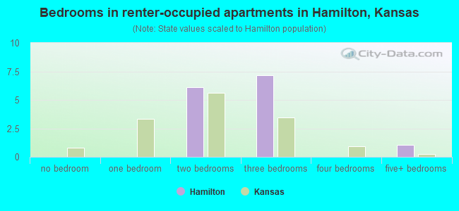 Bedrooms in renter-occupied apartments in Hamilton, Kansas