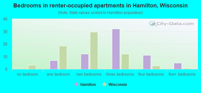 Bedrooms in renter-occupied apartments in Hamilton, Wisconsin