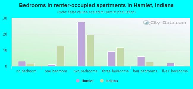 Bedrooms in renter-occupied apartments in Hamlet, Indiana