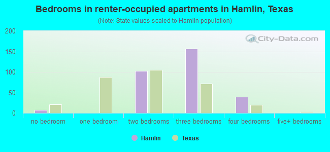 Bedrooms in renter-occupied apartments in Hamlin, Texas