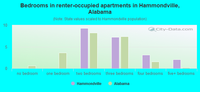 Bedrooms in renter-occupied apartments in Hammondville, Alabama