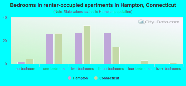 Bedrooms in renter-occupied apartments in Hampton, Connecticut