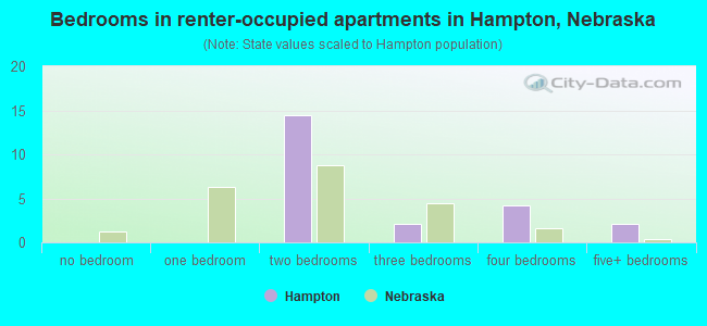 Bedrooms in renter-occupied apartments in Hampton, Nebraska