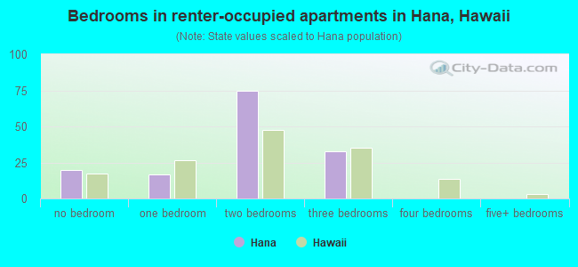 Bedrooms in renter-occupied apartments in Hana, Hawaii