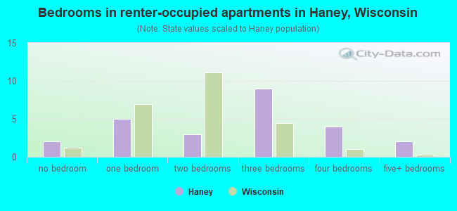Bedrooms in renter-occupied apartments in Haney, Wisconsin