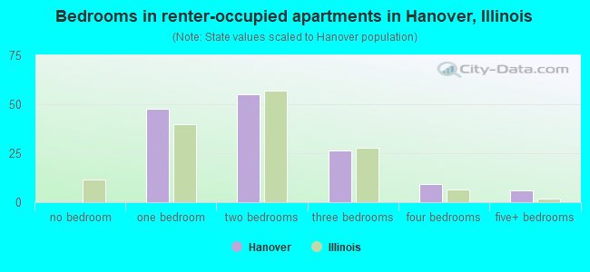 Bedrooms in renter-occupied apartments in Hanover, Illinois
