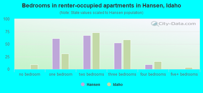 Bedrooms in renter-occupied apartments in Hansen, Idaho