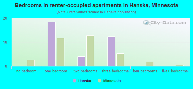Bedrooms in renter-occupied apartments in Hanska, Minnesota